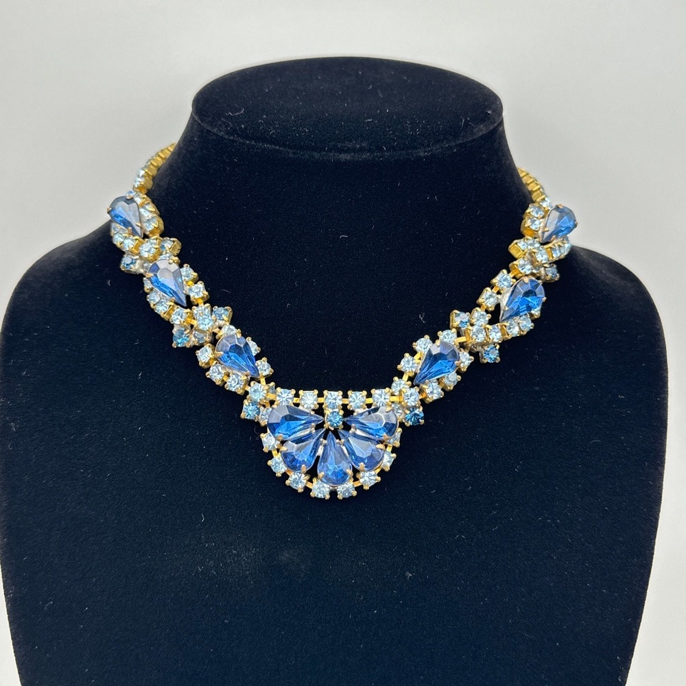 Vintage 1960's Blue Rhinestone Crystal Amazing Necklace #723